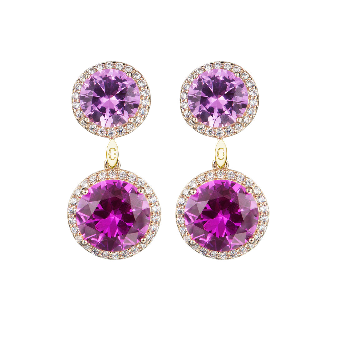 Double Bubble with White Topaz & simulated Pink Sapphire set in 14K Yellow Gold by CANDY ICE JEWELRY